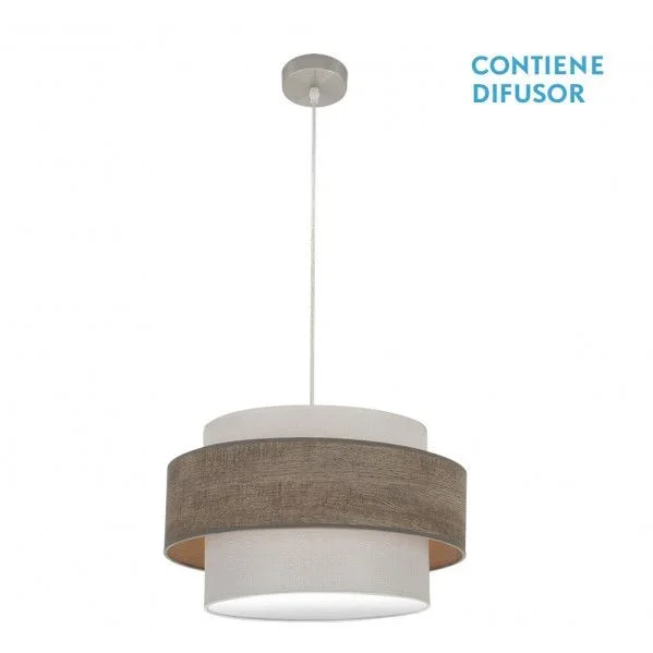 Colgante myriam 2xe27 niquel/madera gris regx50x50 cm