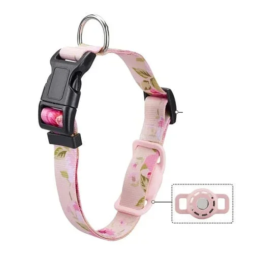 Collar de Mascota Étnico con Estampado Geométrico para AirTag (M) (Rosa)