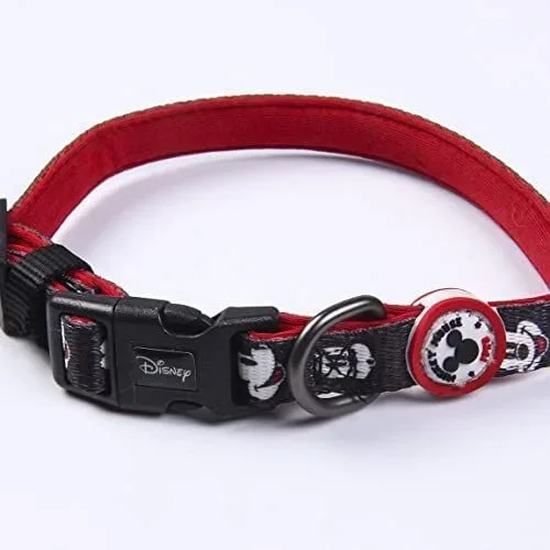 Collar Premium para Perros de Mickey Mouse – Color Negro y Rojo – Talla XXS-XS – Cierre Rápido de Click – Detalles en 3D – Collar de Perro Elaborado en Poliéster – Producto Original Diseñado en España