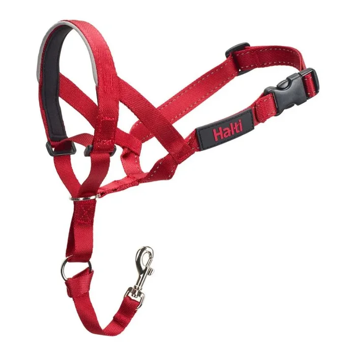 Collar Ronzal HALTI – Para evitar que tu perro tire de la correa, Ajustable y Ligero, con banda de nariz acolchada. Adiestramiento canino antitirones collar para perros medianos (Talla 3, Rojo)