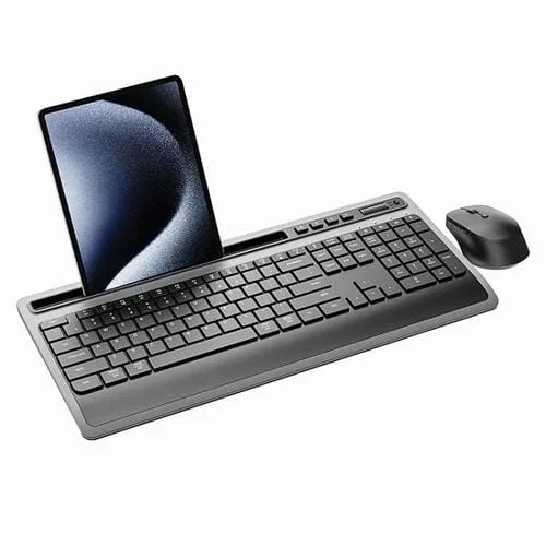 Combo de teclado y ratón inalámbricos para oficina, con ranura para tableta y reposamuñecas (negro)