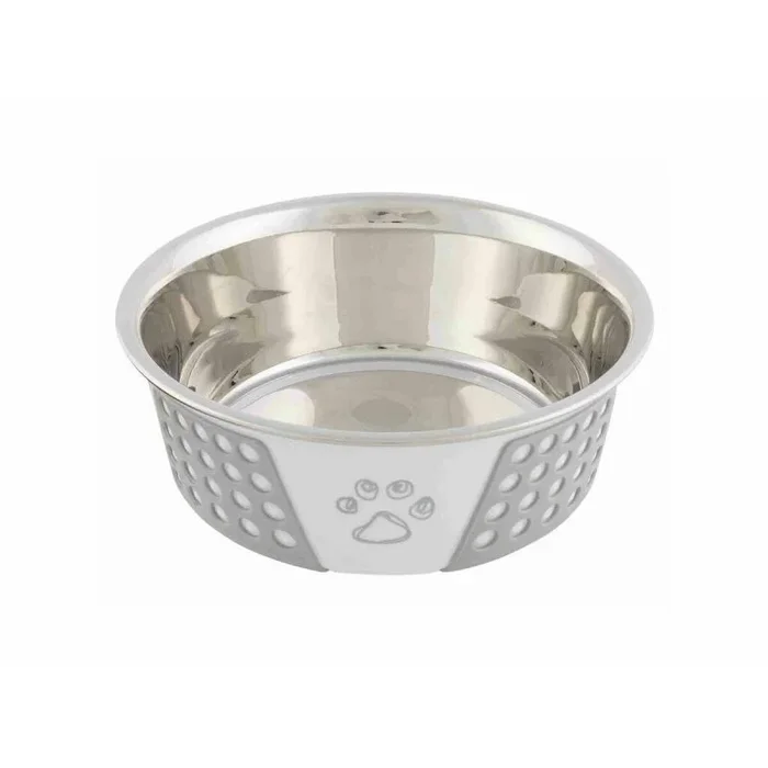 Comedero para perro trixie blanco gris silicona acero inoxidable 750 ml