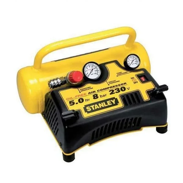 Compresor de aire sin aceite Stanley DN55/8/5, portátil 5L, 8 bar, ideal para inflado de neumáticos y uso doméstico, compacto y silencioso, color amarillo