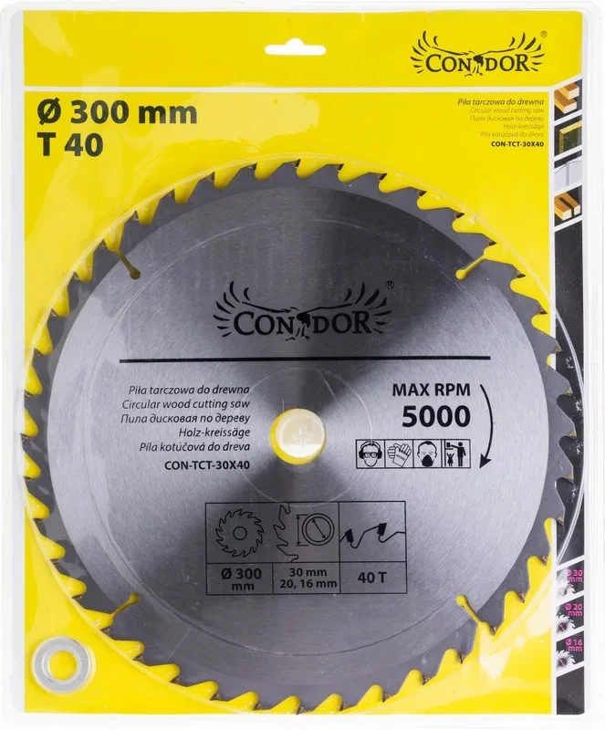Condor Piña de Corte Widia 300 x 30 x 40 dientes, ideal para cortes precisos en madera y metal, alta durabilidad, resistencia al desgaste, herramienta profesional para trabajos industriales