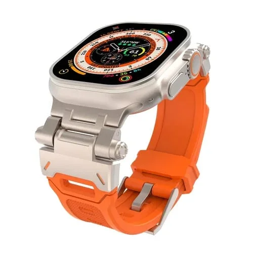 Conector para Apple Watch Ultra 2 49mm Acero Inoxidable Correa TPU (Naranja Titanio)