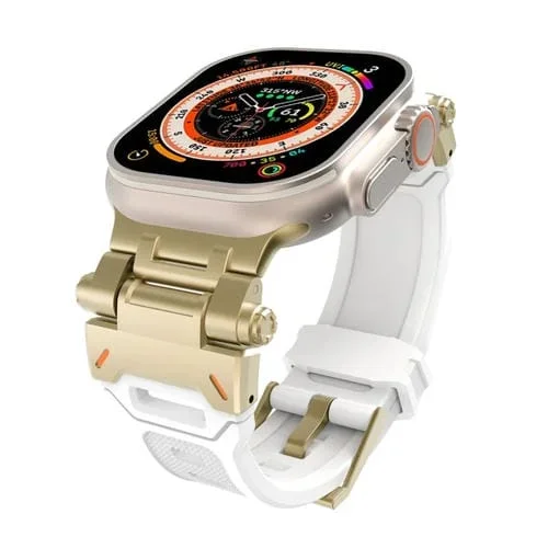 Conector para Apple Watch Ultra 49mm Acero Inoxidable Correa TPU (Oro Blanco)