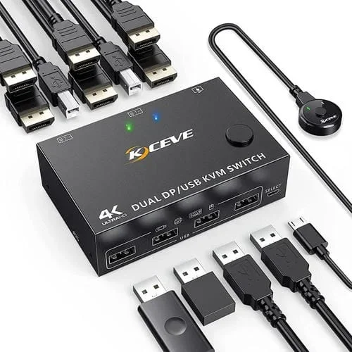 Conmutador KVM KC-KVM202DPA-USB2.0 DP 3DP+3DP (Negro)