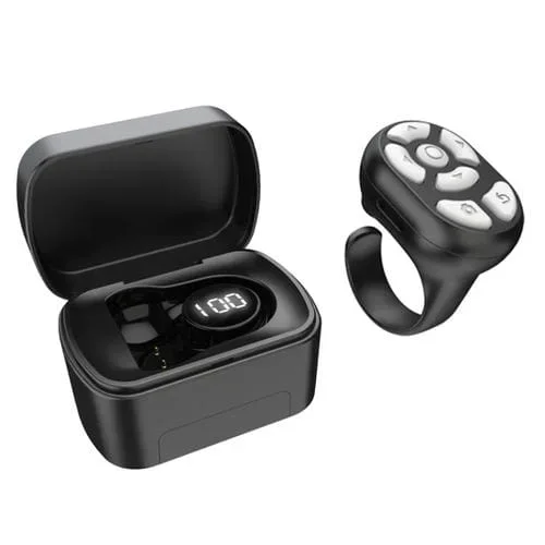Control remoto de anillo Bluetooth S20 portátil con estuche de carga (Negro)