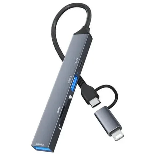 Convertidor de Expansión Concentrador Ads-805 Lector de Tarjetas SD/TF 8 Pines Tipo C a USB-C USB 2.0/3.0 Datos