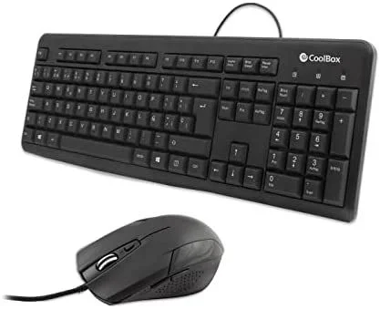 CoolBox COO-KTR-01U – Pack de Teclado y Ratón con Cable, Distribución ISO Española, Cable de 1.5m, Teclado Silencioso y Resistente a Salpicaduras, Ratón con DPI1600 Ajustable. Negro