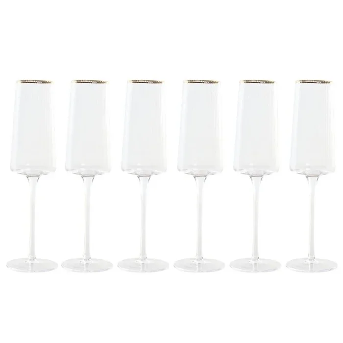 Copa achatada champán y cava home esprit transparente dorado cristal 400 ml (6 unidades)