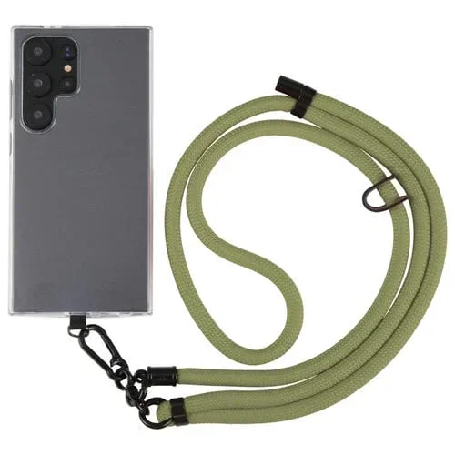 Cordón Cruzado de Nailon con Cadena para Cuello Antipérdida Teléfono 8mm (Verde Militar)