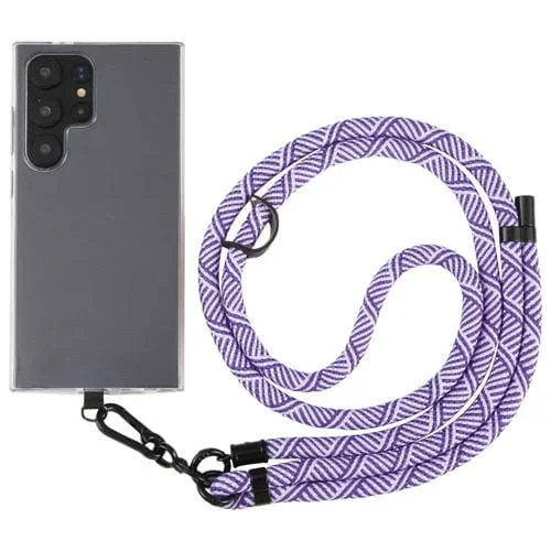 Cordón Cruzado Nailon con Cadena Antipérdida para Teléfono Ajustable Textura Sarga 8mm (Púrpura Claro Oscuro)