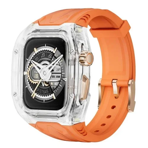 Correa de Caja para Apple Watch Series 8 TPU Híbrida PC Modificada 45mm (Naranja Transparente)
