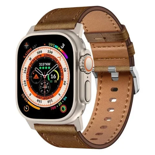 Correa de Cuero Grano Superior Wilderness para Apple Watch Ultra 49mm (Conector Titanio Marrón Oscuro)