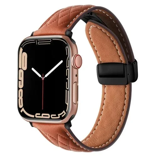 Correa de Cuero para Apple Watch 3 38mm con Hebilla Plegable y Rombos (Marrón)