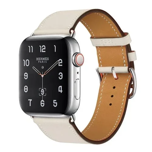 Correa de Cuero para Apple Watch Series 7 45mm, 6, SE, 5, 4 44mm, 3, 2, 1 42mm (Blanco Crema)