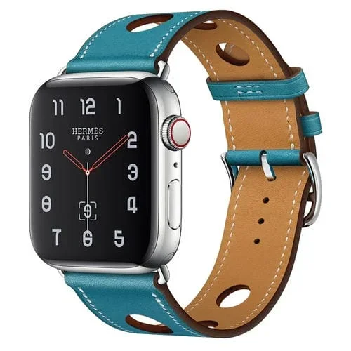Correa de Cuero para Apple Watch Series 8 y 7 41mm, SE 2, 6, 5, 4 40mm, 3, 2, 1 38mm (Azul)