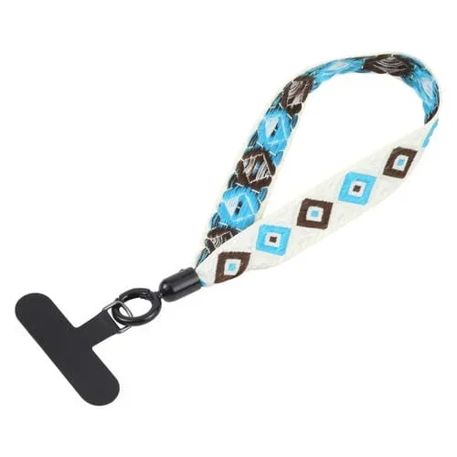 Correa de Muñeca Antipérdida para Teléfono Móvil Estilo Étnico Retro Cordón Corto (Blanco Cremoso)