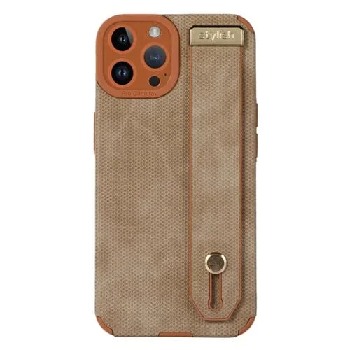 Correa de Muñeca + Funda de Cuero + TPU para iPhone 12 Pro Max (Marrón)