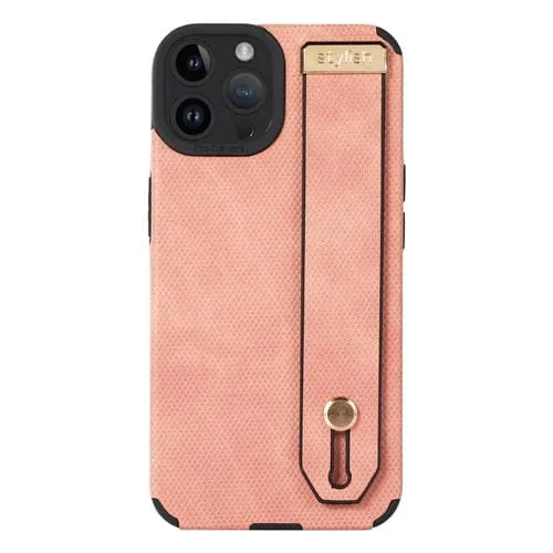 Correa de Muñeca TPU Funda de Cuero para iPhone 13 Pro (Rosa)