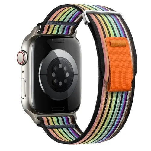 Correa de Nailon Doble Sección Apple Watch Series 6 44mm (Arcoíris Negro)