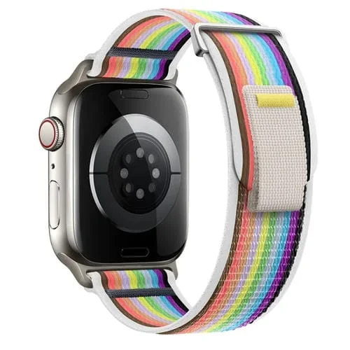 Correa de Nailon para Apple Watch Series 6 40mm con Bucle Doble Sección (Arco Iris Blanco)