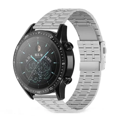 Correa de Reloj Acero Inoxidable 22mm Cinco Cuentas Hebilla Doble Presión (Plateada)