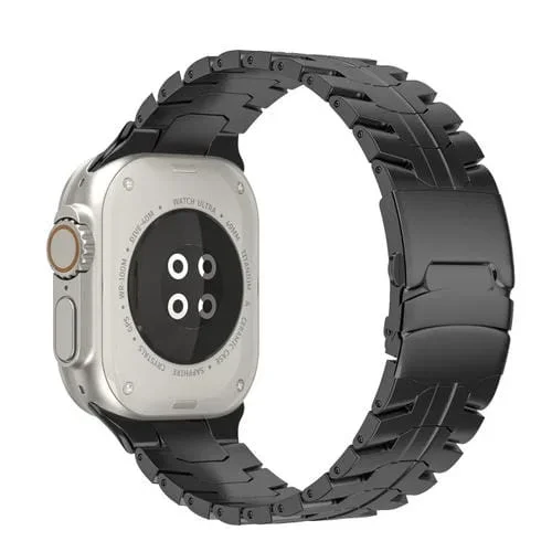 Correa de Reloj Acero Titanio para Apple Watch Ultra 2 49mm (Negra) con Hebilla Doble Cierre y Diseño Tortuga