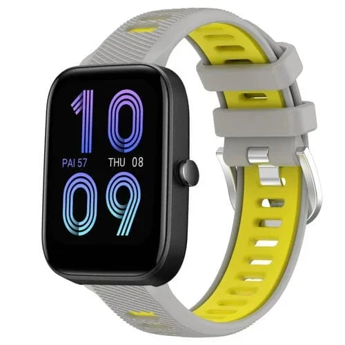 Correa de Reloj Amazfit Bip 3 22mm Silicona Textura Cruzada con Hebilla de Acero (Gris + Amarillo)