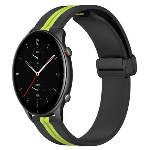 Correa de Reloj Amazfit GTR 2E 22mm Silicona Cierre Magnético Plegable (Negro + Verde Lima)