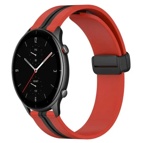 Correa de Reloj Amazfit GTR 2E 22mm Silicona con Cierre Magnético Plegable (Rojo + Negro)