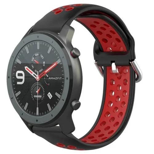 Correa de Reloj Amazfit GTR 47mm 22mm silicona deportiva transpirable perforada (Negro + Rojo)
