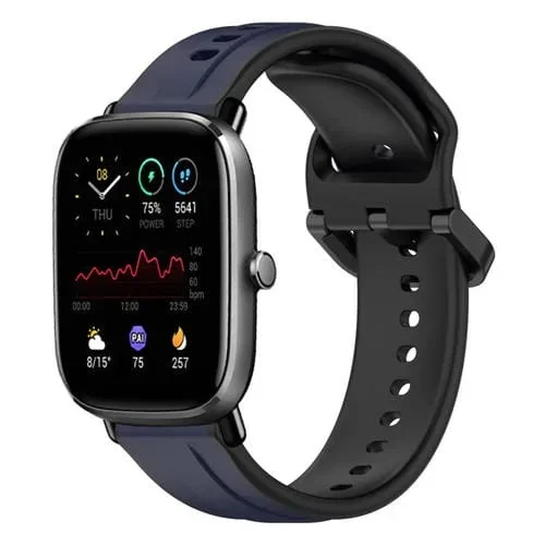 Correa de Reloj Amazfit GTS 2 Mini 20mm Convex Loop silicona dos colores (Azul Medianoche + Negro)