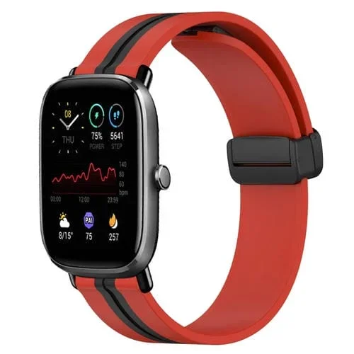 Correa de Reloj Amazfit GTS 2 Mini 20mm Silicona con Cierre Magnético Plegable (Rojo + Negro)