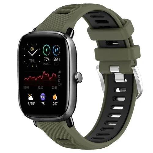 Correa de Reloj Amazfit GTS 2 Mini 22mm Silicona Textura Cruzada con Hebilla Acero (Verde Militar + Negro)