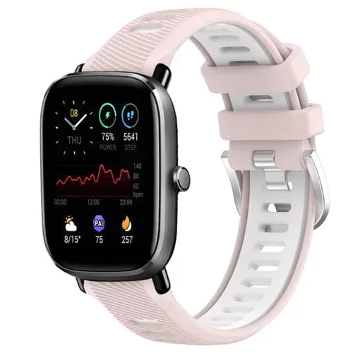 Correa de Reloj Amazfit GTS 4 Mini 22mm silicona textura cruzada con hebilla acero (Rosa + Blanco)