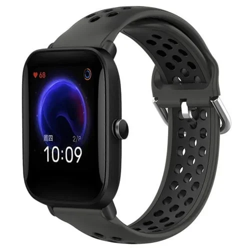 Correa de Reloj Amazfit Pop 20mm Silicona Deportiva Transpirable Perforada (Negro)