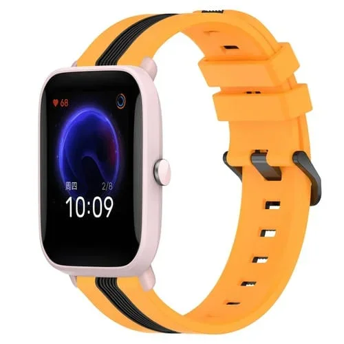 Correa de Reloj Amazfit Pop Pro 20mm Silicona Dos Colores Vertical (Amarillo + Negro)
