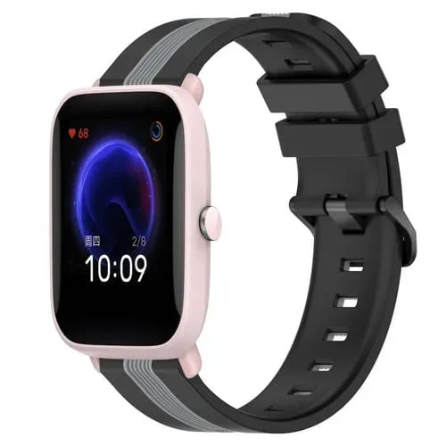 Correa de Reloj Amazfit Pop Pro 20mm Silicona Dos Colores Vertical (Negro + Gris)
