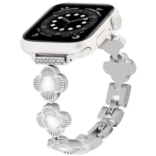 Correa de Reloj Cadena Metal Liberación Rápida Trébol 4 Hojas Apple Watch Series 6 (44mm) (Plateada)