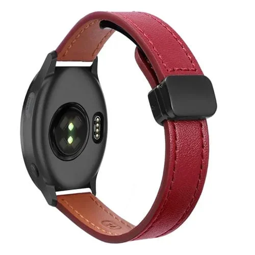 Correa de Reloj Cuero Microfibra 20mm con Hebilla Magnética para Garmin Forerunner 165 (Rojo Vino)