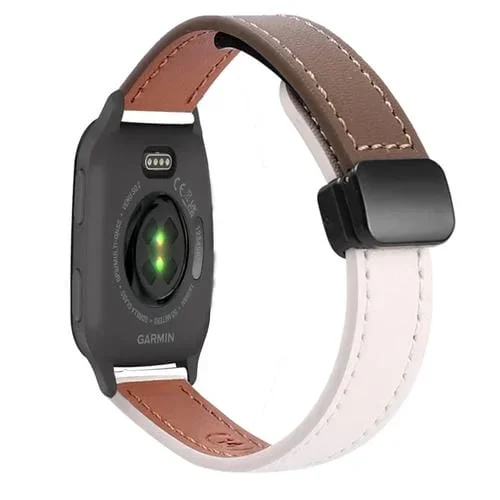 Correa de Reloj Cuero Microfibra 20mm Garmin Venu Sq Hebilla Magnética (Albaricoque y Caramelo Macchiato)