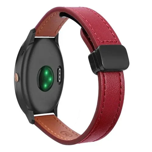 Correa de Reloj Cuero Microfibra 20mm Hebilla Magnética para Garmin Vivoactive 3 Music (Rojo Vino)