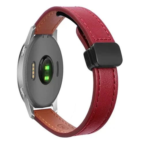 Correa de Reloj Cuero Microfibra con Hebilla Magnética 22mm para Garmin Forerunner 255 (Rojo Vino)