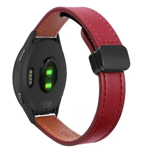 Correa de Reloj Cuero Microfibra con Hebilla Magnética 22mm para Garmin Vivoactive 4 (Rojo Vino)