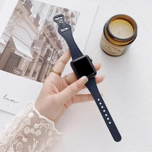 Correa de Reloj de Cuero con Hebilla Inversa para Apple Watch Ultra 49mm y Series 8,7,6,5,4,3,2,1 (Azul)