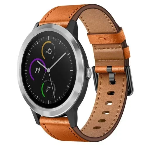 Correa de Reloj de Cuero con Interruptor de Botón de Metal 20mm para Garmin Vivoactive 3 (Marrón)