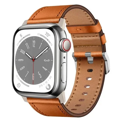Correa de Reloj de Cuero Grano Superior Wilderness para Apple Watch Series 9 45mm (Conector Titanio Marrón)