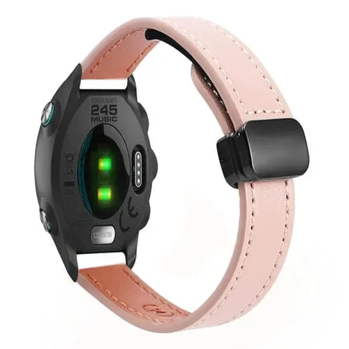Correa de Reloj de Cuero Microfibra 20mm con Hebilla Magnética para Garmin Forerunner 245 (Rosa Sakura)